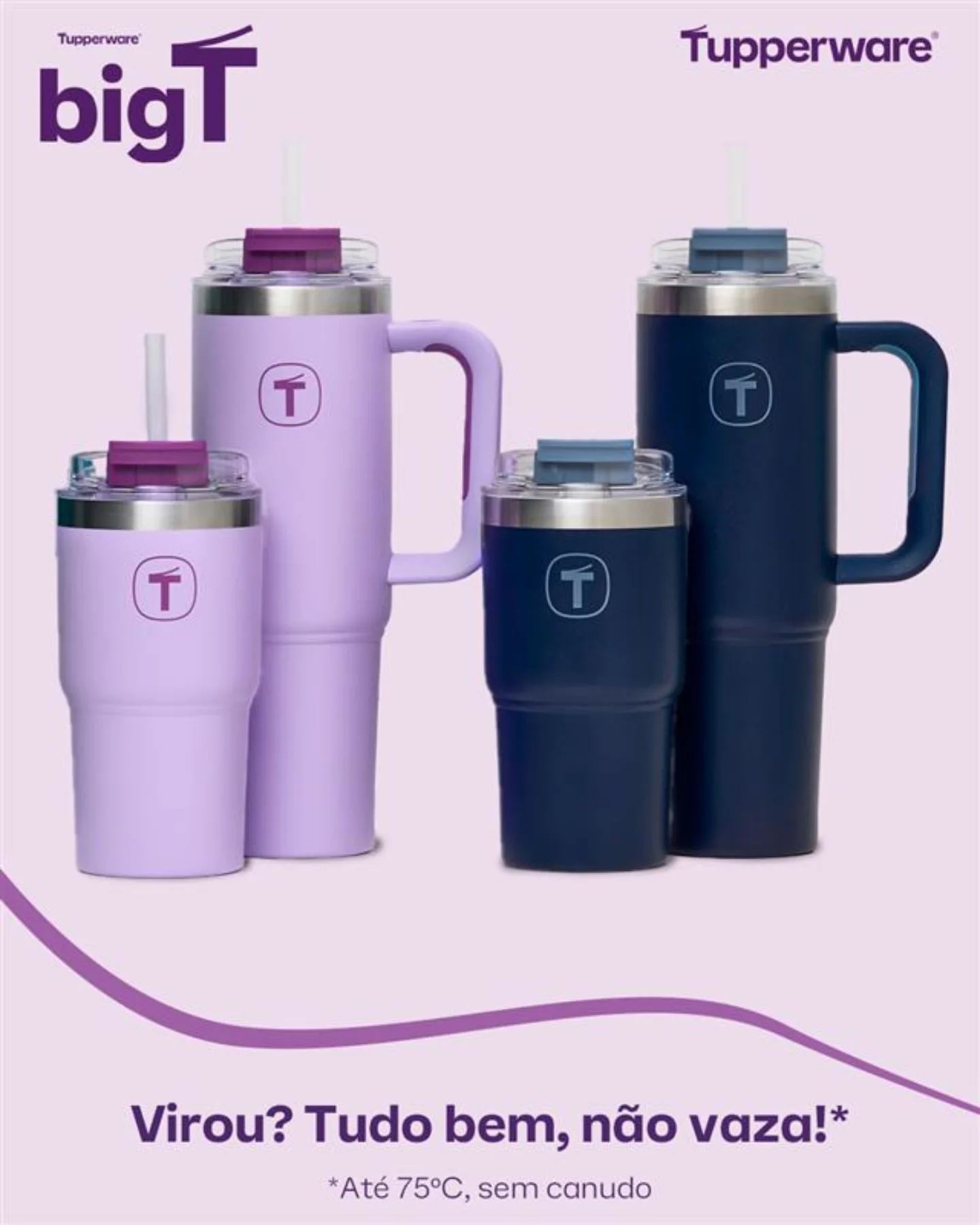 Copo Térmico Big T Com Canudo Tupperware Azul 1,1L
