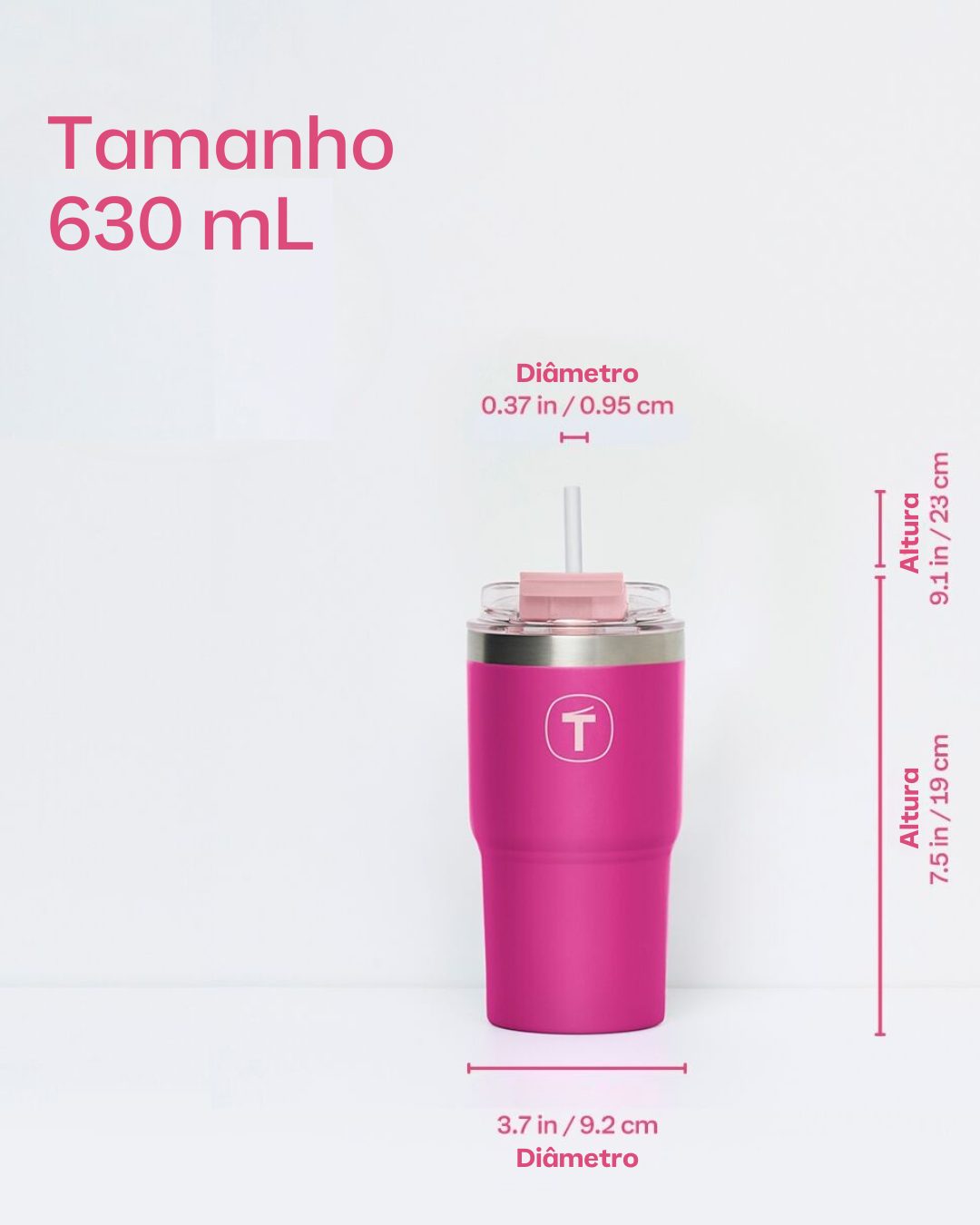 Copo Térmico Big T Com Canudo Tupperware 630ml Rosa
