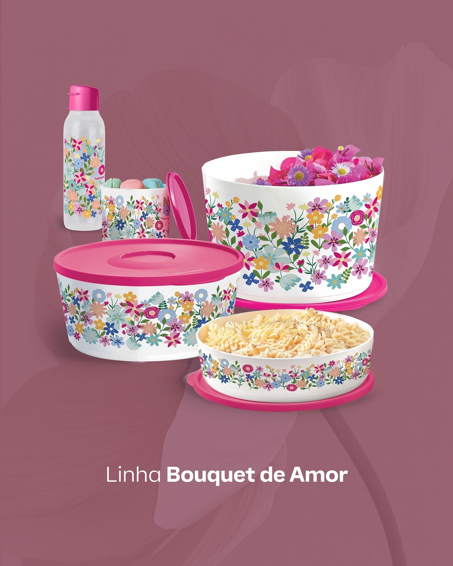 Pote para alimentos Tupper Caixa Bouquet de Amor Tupperware 2,4L Floral