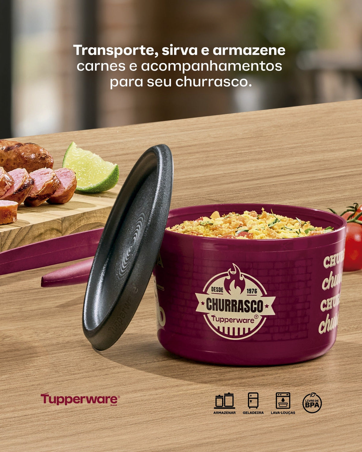 Pote Hermético Mini Instantânea Mágica Tupperware Sabor na Brasa Churrasco 575ml Vinho