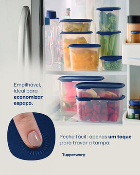 Pote Hermético Retangular One Touch Fresh Tupperware Azul 2,85L