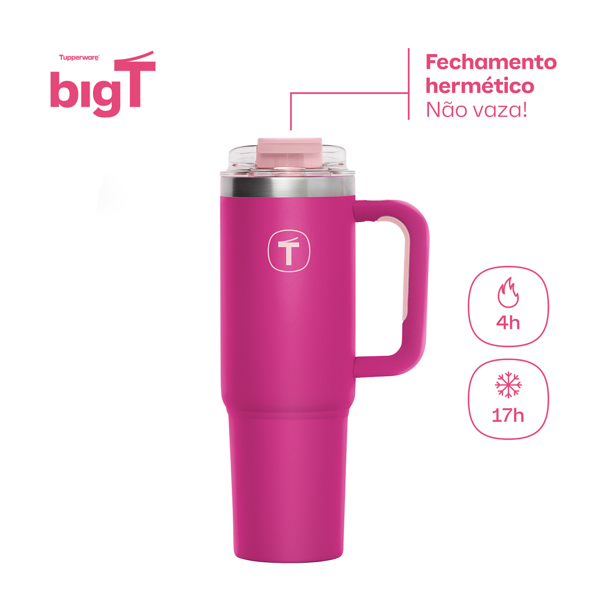 Copo Térmico Big T Com Canudo Tupperware 1,1L Rosa