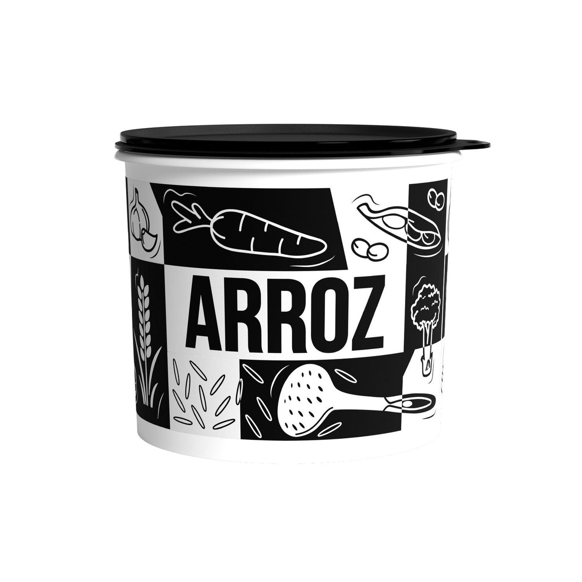Pote de Arroz Tupperware Preto e Branco Pop Box 5kg