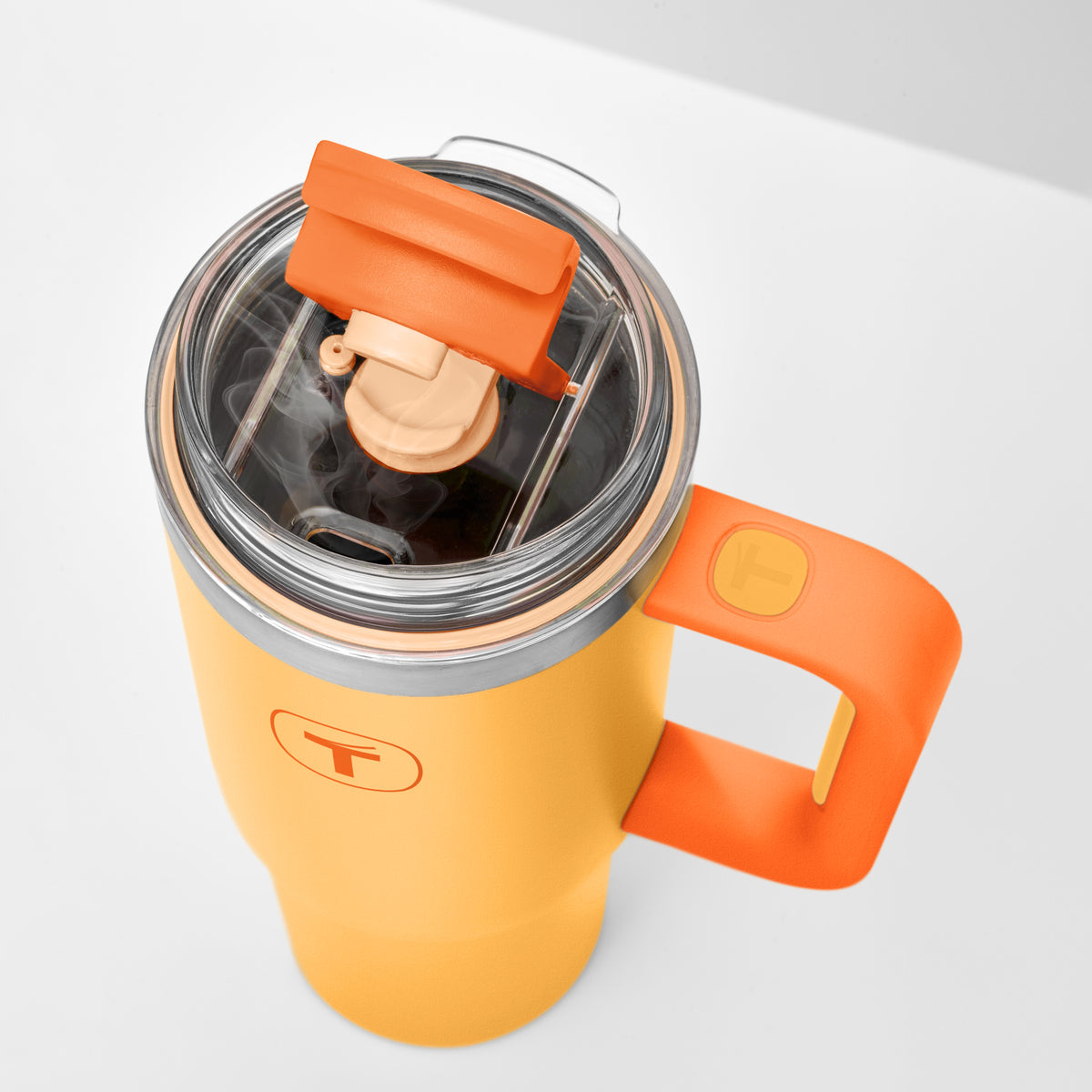 Copo Térmico Big T Com Canudo Tupperware Amarelo com Laranja 1,1L