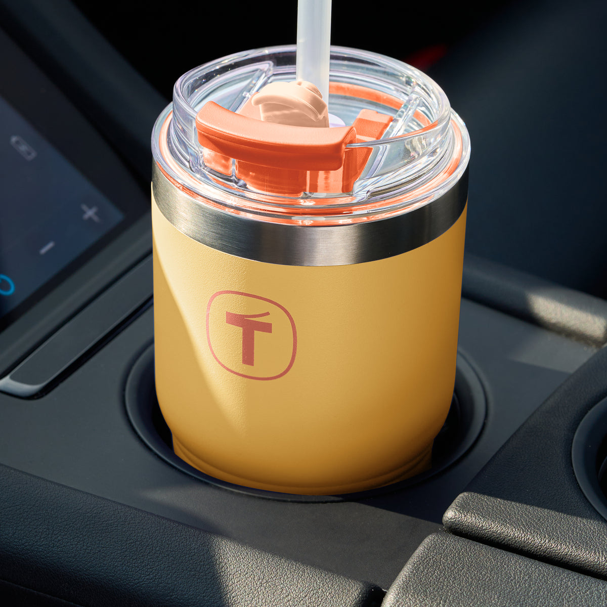 Copo Térmico Big T Com Canudo Tupperware Amarelo com Laranja 630ml