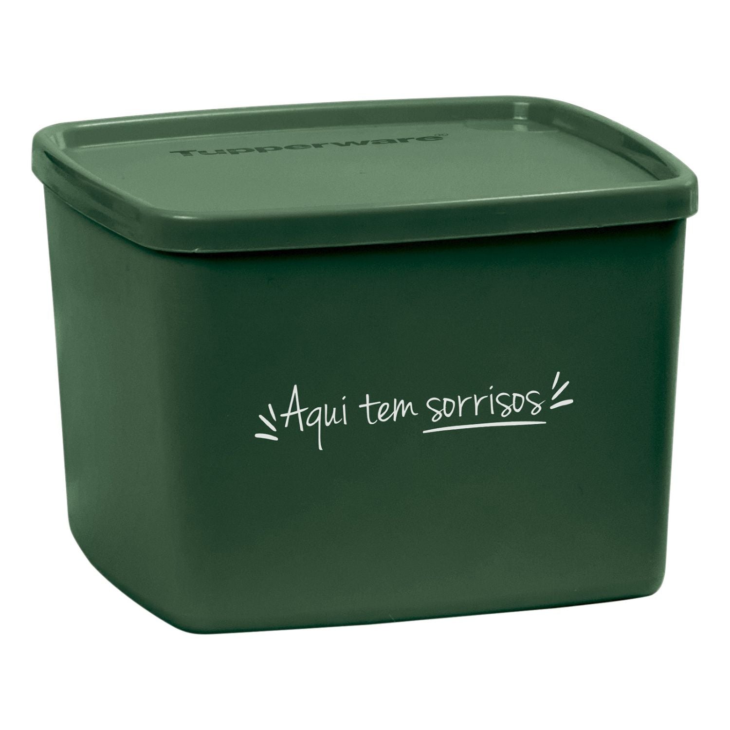 Pote hermético Jeitoso Tupperware Aqui tem Sorrisos 800ml Verde