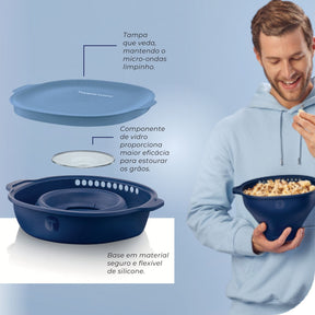 Pipoqueira de Silicone para Micro-Ondas Dobrável Wow Pop Tupperware Azul