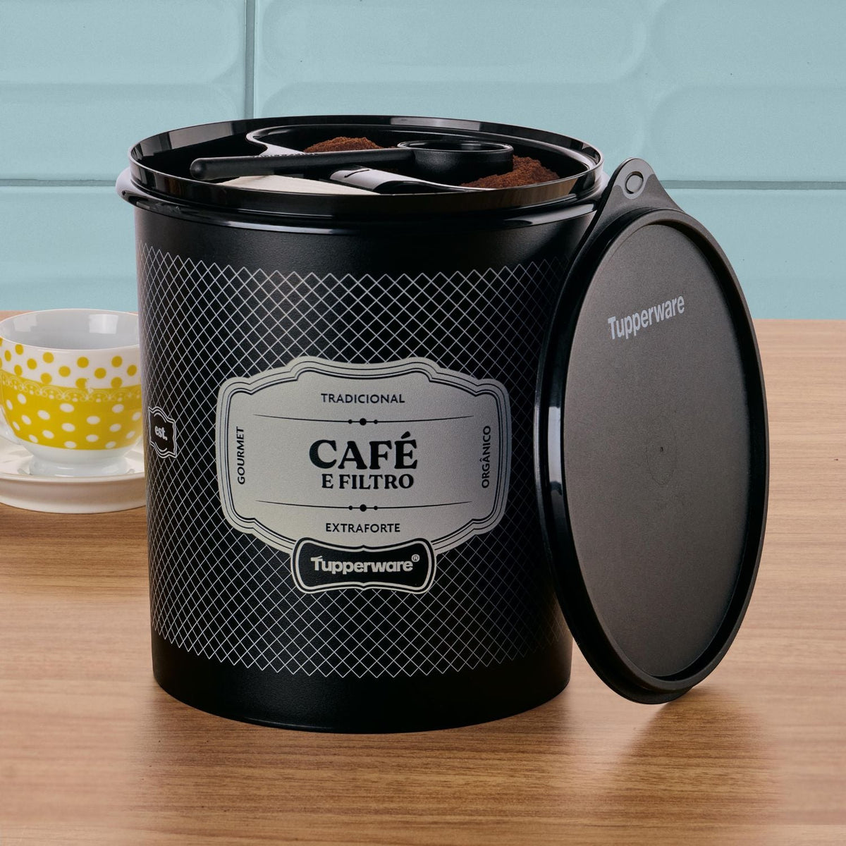 Pote Tupper Caixa Café E Filtro Tupperware Essences Preto 500g e 30 Filtros